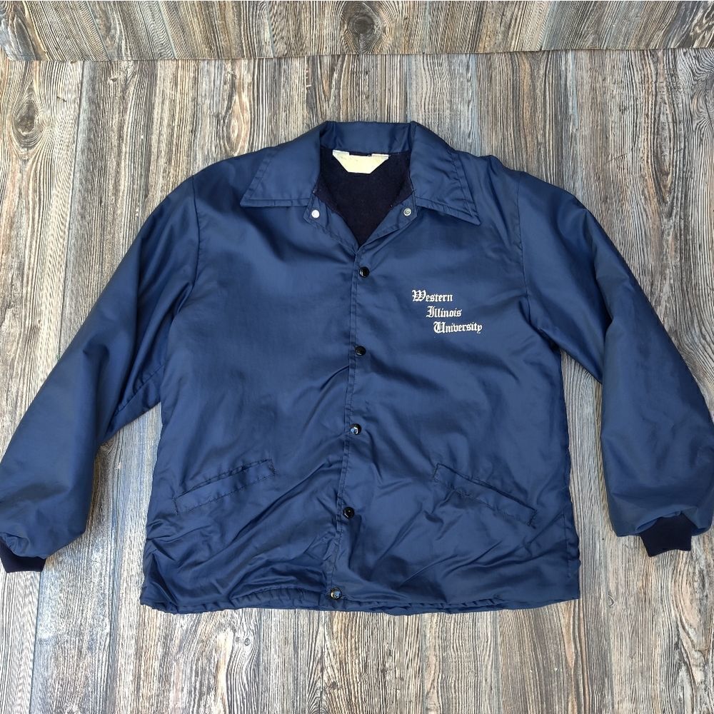 Rare Vtg Western Illinois University Sz Large Jacket Blue Soft Lining 26.5x24”